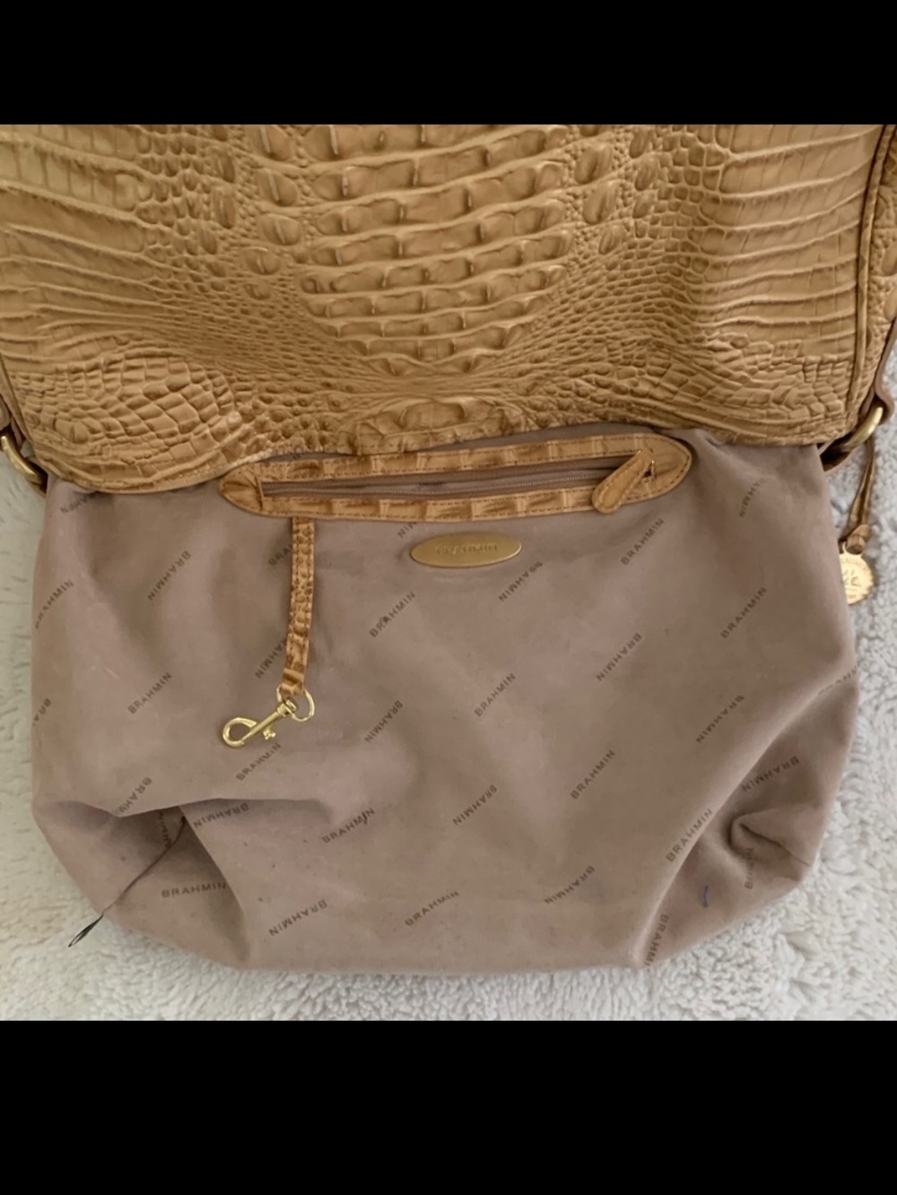 Brahmin Large Jacqueline Toasted Almond Melbourne Croc Leather Hobo - Picture 9 of 14